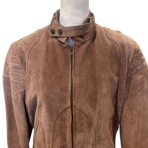 Women's Brown Suede Zip-Front Jacket with Snap Collar
